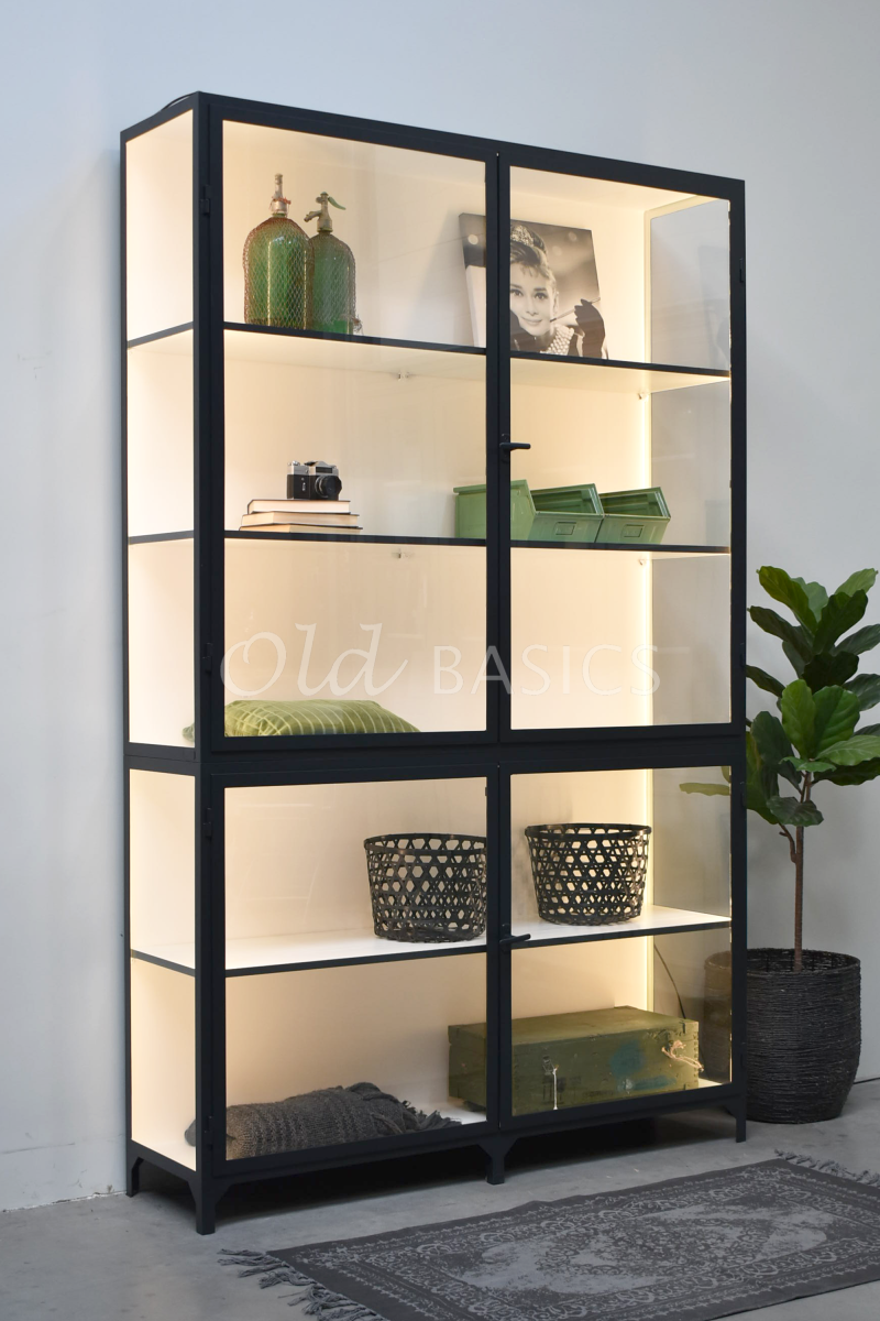Detail van Apothekerskast Vitrine  LED, 2 deuren, RAL7021, zwart, grijs, materiaal staal